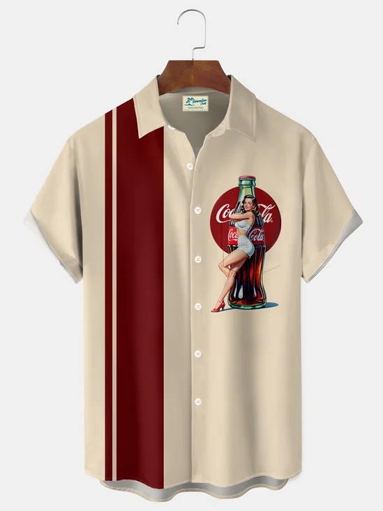 Royaura® Vintage Coke Print Men's Button Pocket Short Sleeve Shirt Big & Tall