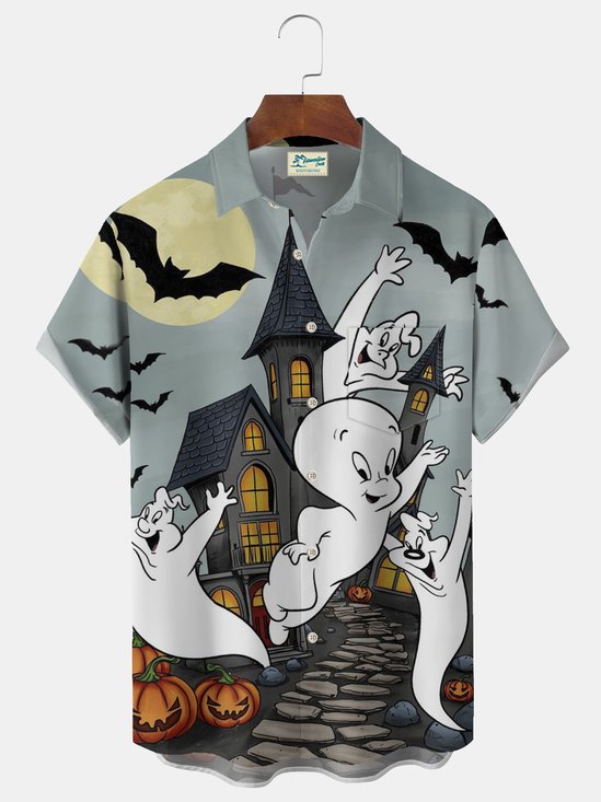 Royaura® Men's Halloween Cartoon Print Casual Pocket Shirt Big & Tall