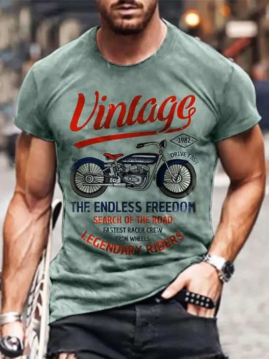 Royaura® Men's Retro Motul Print Button-Down Crew Neck Short-Sleeved T-Shirt Big & Tall