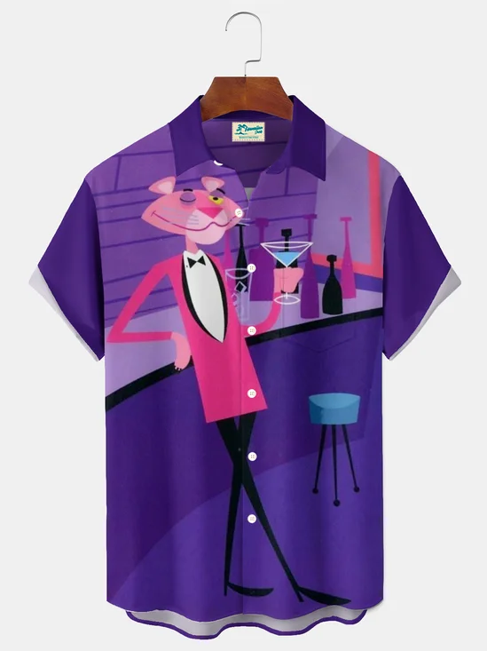 Royaura® Retro 1950s Mid-century Atomic Age Geometric Graphic Print Men's Button Pocket Short Sleeve Shirt Big & Tall