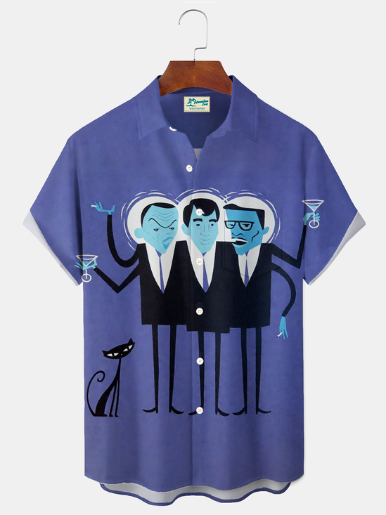 Royaura® Retro 1950s Mid-century Atomic Age Geometric Cocktail Graphic Print Men's Button Pocket Short Sleeve Shirt Big & Tall