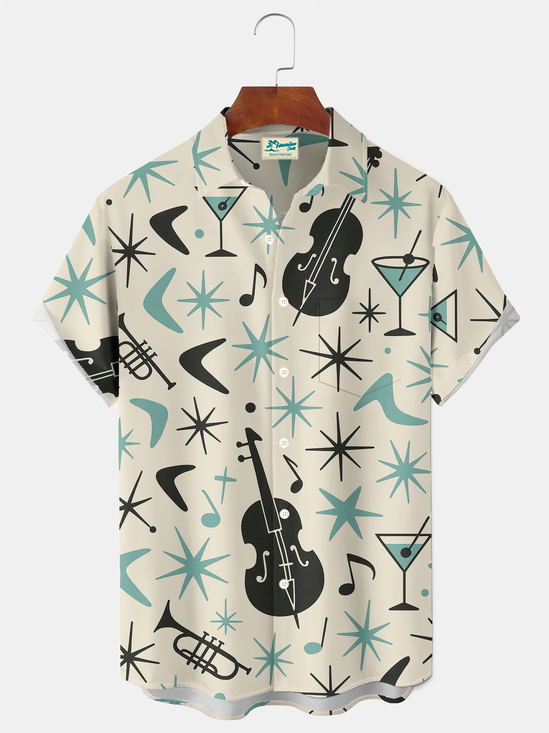 Royaura® Vintage Retro 1950s Mid-century Atomic Age Geometric Jazz Art Print Men's Button Pocket Short Sleeve Shirt Big & Tall