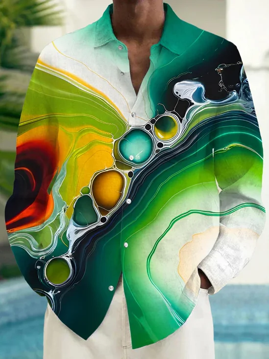 Royaura® Vintage Gradient Art Print Men's Pocket Long Sleeve Button-Down Shirt Big & Tall