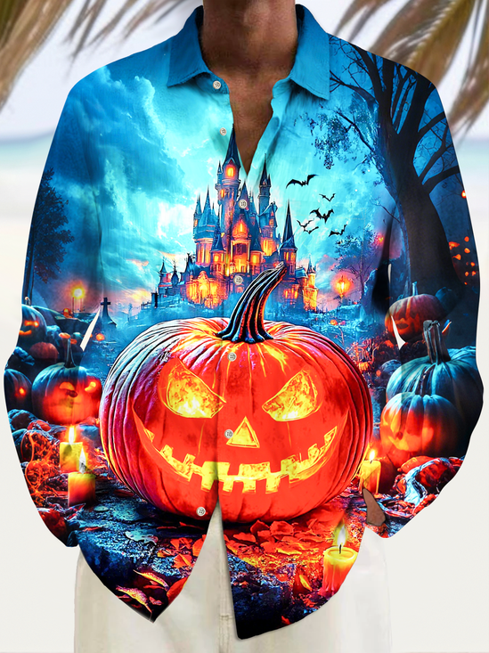 Royaura® Holiday Halloween Art Print Men's Button Pocket Long Sleeve Shirt Big & Tall