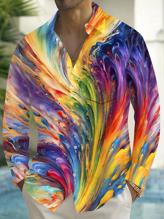 Royaura® Vintage Gradient Art Print Men's Button Pocket Long Sleeve Shirt Big Tall