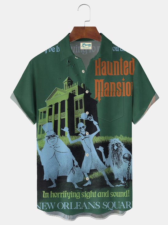 Royaura® Halloween Horror Cartoon Print Men's Pocket Short Sleeve Shirt Big & Tall