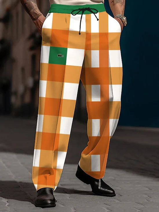 Royaura® Retro Geometric Color Block Print Men's Trousers Big & Tall