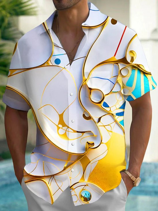 Royaura® Men's Retro Gradient Art Print Button Pocket Short Sleeve Shirt Big & Tall