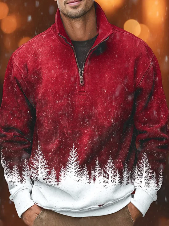 Royaura® Men's Christmas Gradient Print Zipper Stand Collar Sweatshirt Big & Tall