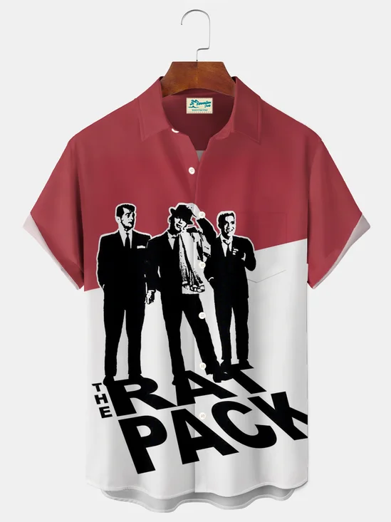 Royaura® Vintage Music Rat Pack Graphic Print Men's Button Pocket Short Sleeve Shirt Big & Tall
