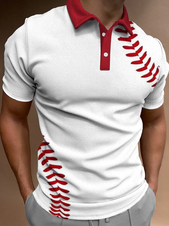 Royaura® Men's Retro Baseball Print Short Sleeve Polo Shirt Big & Tall