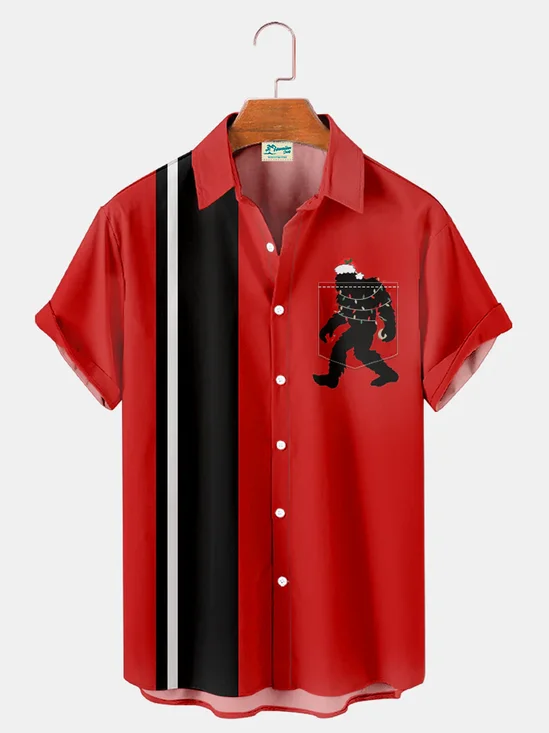 Royaura® Holiday Christmas Art Print Men's Button Pocket Short Sleeve Shirt Big & Tall