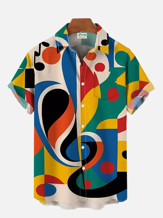 Royaura® Men's Musical Note Color Block Print Pocket Short Sleeve Shirt Big & Tall