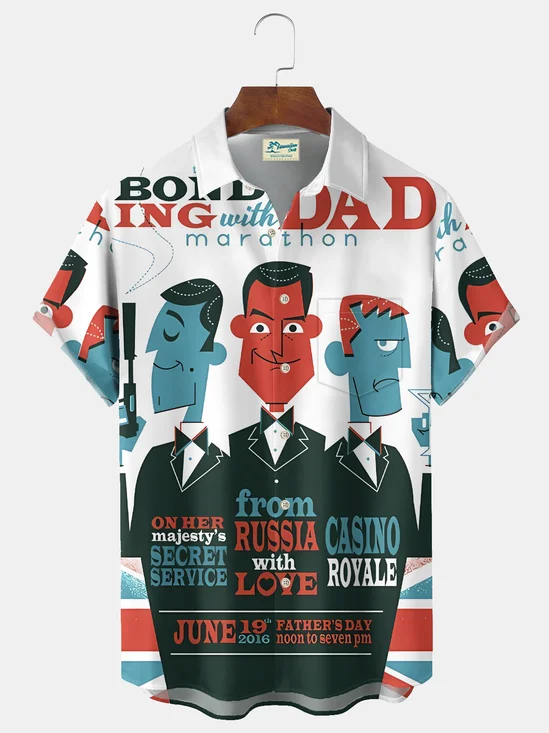 Royaura® Vintage Cartoon Print Men's Casual Stylish Button Pocket Hawaiian Summer Shirts Short Sleeve Shirt Big Tall