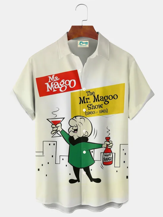 Royaura® Vintage Cartoon Comics Graphic Print Men's Button Pocket Short Sleeve Shirt Big & Tall