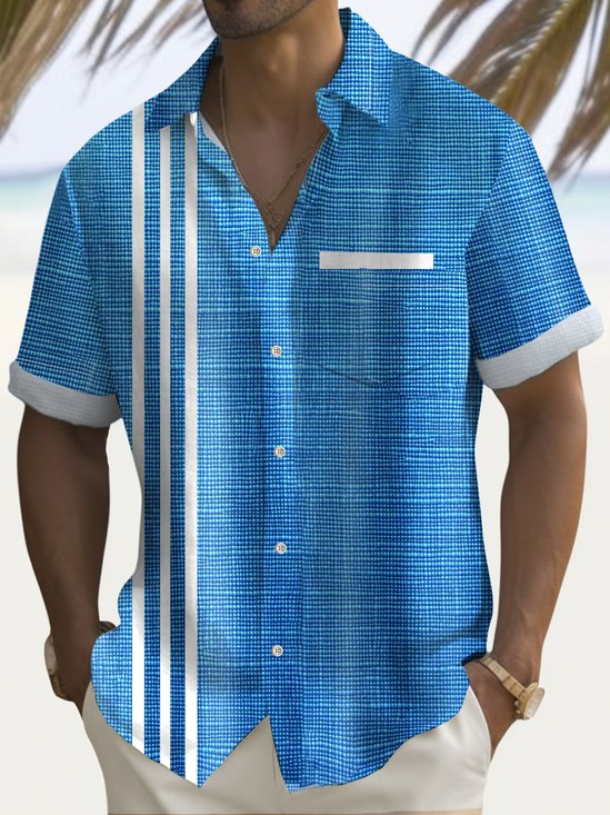 Royaura® Men's Retro Bowling Print Button Pocket Short Sleeve Shirt Big & Tall