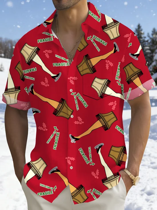 Royaura® Christmas Leg Lamp Print Casual Stylish Hawaiian Shirt Summer Shirts Pocket Short Sleeve Shirt Big Tall