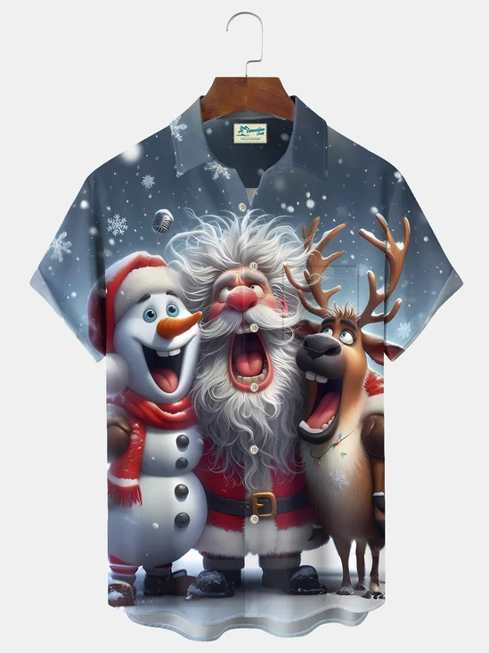 Royaura® Christmas Fun Santa Claus Print Casual Stylish Hawaiian Shirt Summer Shirts Pocket Short Sleeve Shirt Big Tall