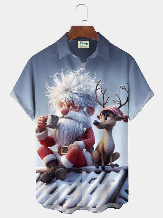 Royaura® Christmas Fun Santa Claus Print Casual Stylish Hawaiian Shirt Summer Shirts Pocket Short Sleeve Shirt Big Tall