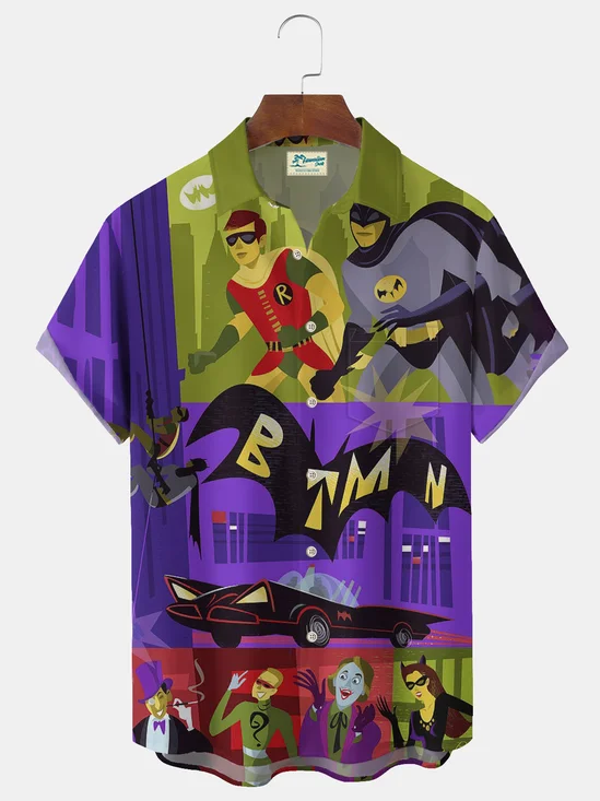 Royaura® Medieval Geometric Anime Character Print Men's Lapel Short Sleeve Shirt Big & Tall