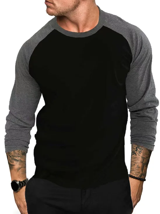 Royaura® Basic Casual Fashion Men's Loose Retro Round Neck Long Sleeve T-shirt