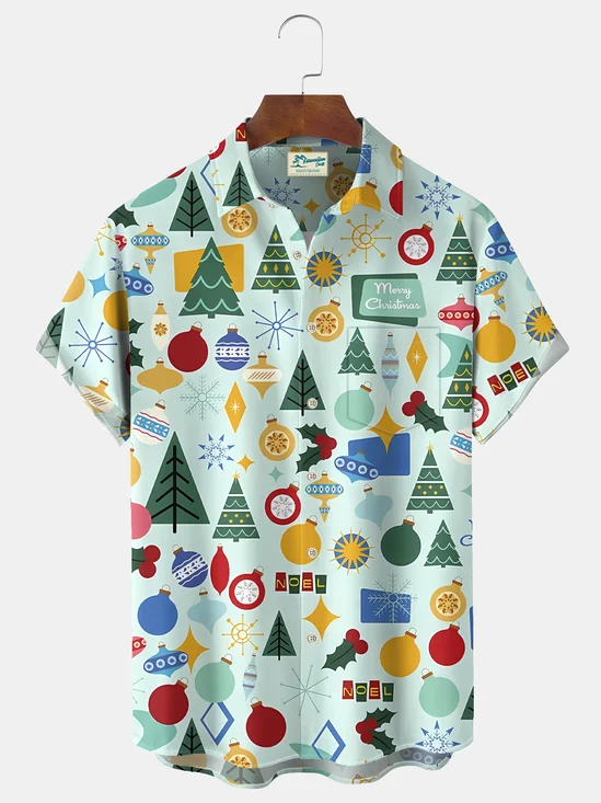 Royaura® Christmas Medieval Atomic Christmas Print Casual Stylish Hawaiian Shirt Summer Shirts Pocket Short Sleeve Shirt Big Tall