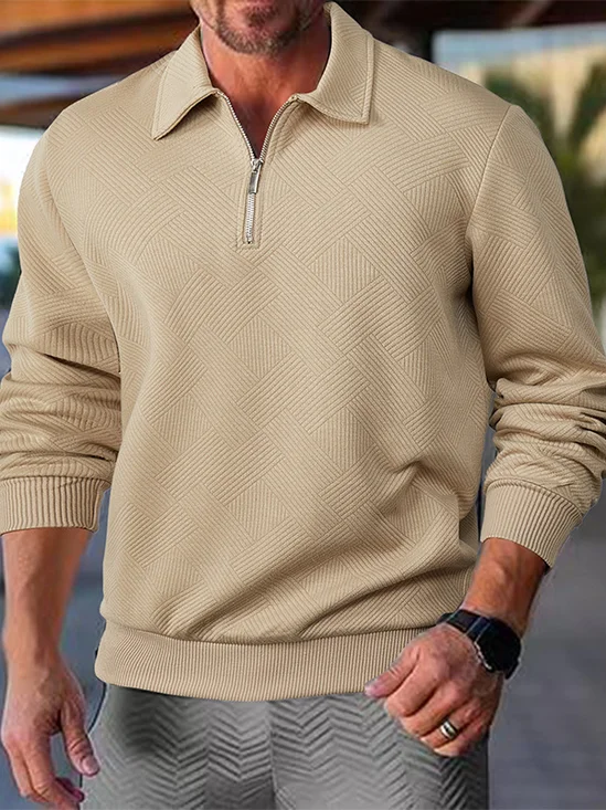 Royaura® Basic Solid Color Print Men's Textured Long Sleeve Polo Shirt Big & Tall
