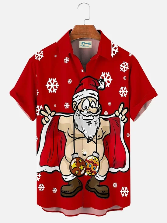 Royaura® Christmas Fun Print Men's Button Pocket Short Sleeve Shirt Big & Tall