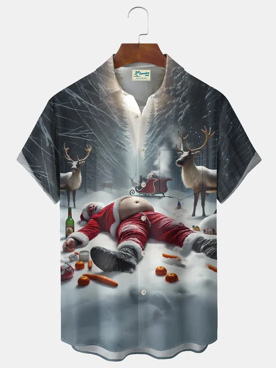 Royaura® Christmas Fun Santa Claus Print Casual Stylish Hawaiian Shirt Summer Shirts Pocket Short Sleeve Shirt Big Tall