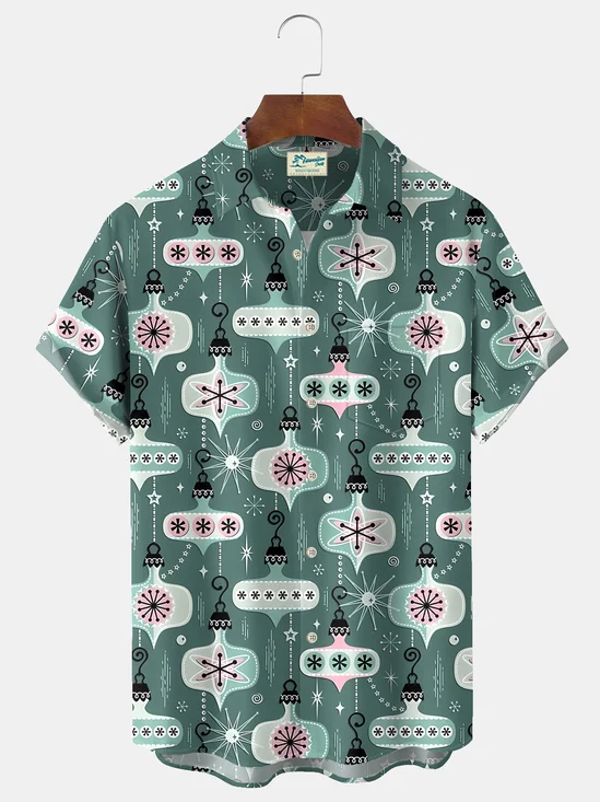 Royaura® Christmas Medieval Atomic Cartoon Print Casual Stylish Hawaiian Shirt Summer Shirts Pocket Short Sleeve Shirt Big Tall