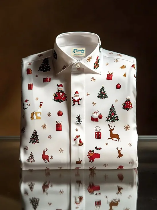 Royaura® Christmas Print Men's Button Pocket Short Sleeve Shirt Big & Tall