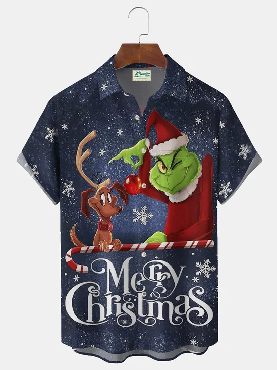 Royaura® Christmas Movie Character Print Men's Lapel Pocket Short Sleeve Shirt Big & Tall