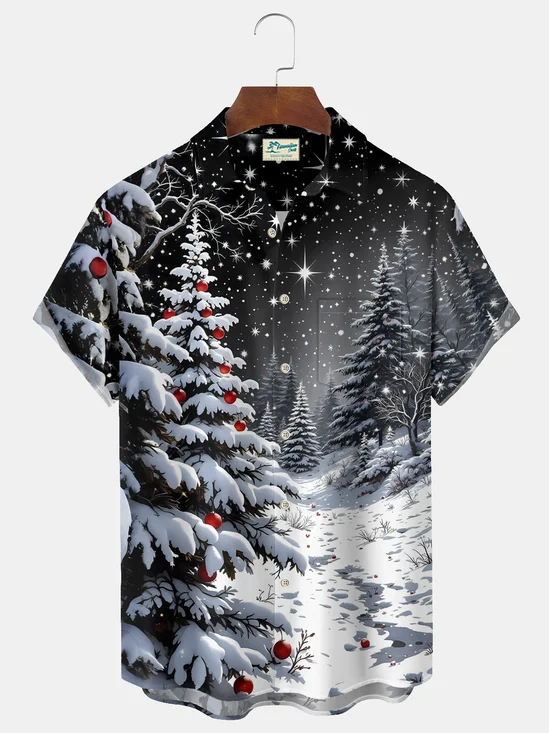 Royaura® Christmas Tree Medieval Atomic Christmas Print Casual Stylish Hawaiian Shirt Summer Shirts Pocket Short Sleeve Shirt Big Tall