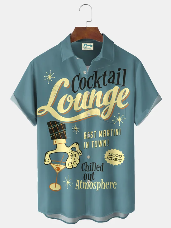 Royaura® Vintage Medieval Atomic Cartoon Print Men's Casual Stylish Button Pocket Short Sleeve Shirt Big Tall