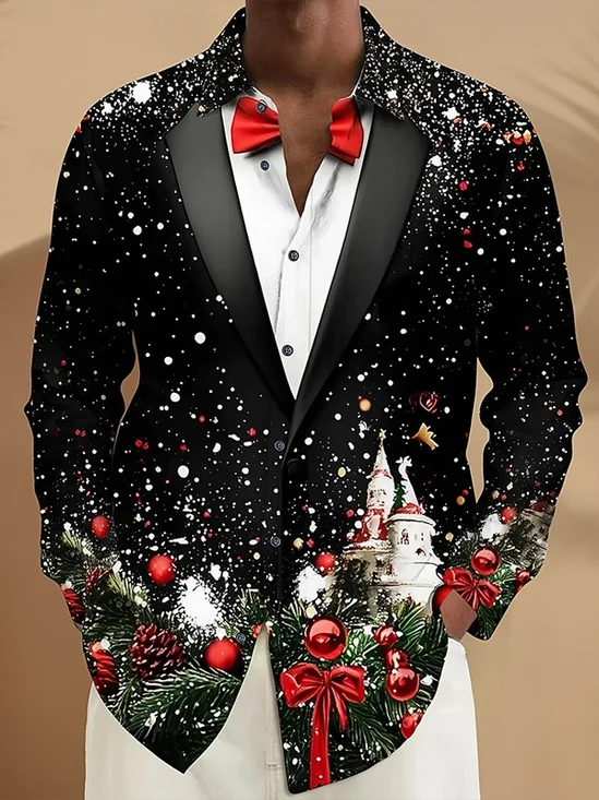 Royaura® Holiday Christmas Art Print Men's Button Pocket Long Sleeve Shirt Big & Tall