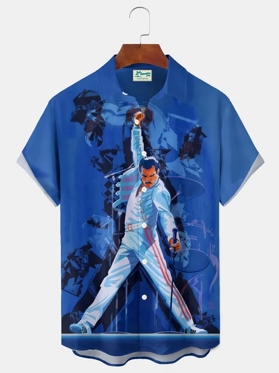 Royaura® Vintage Music A Retro Rhapsody Graphic Print Men's Button Pocket Short Sleeve Shirt Big & Tall