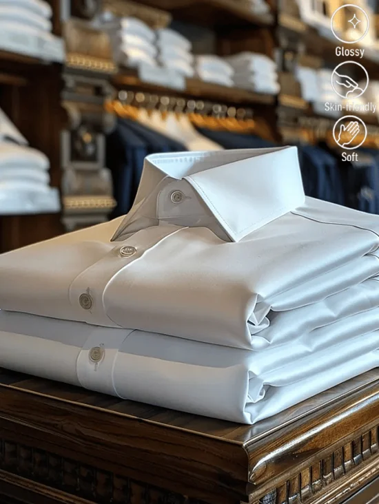 Royaura® Vintage Basic Solid Glossy Print Men's Button Pocket Satin Long-Sleeve Dress Shirt Big & Tall