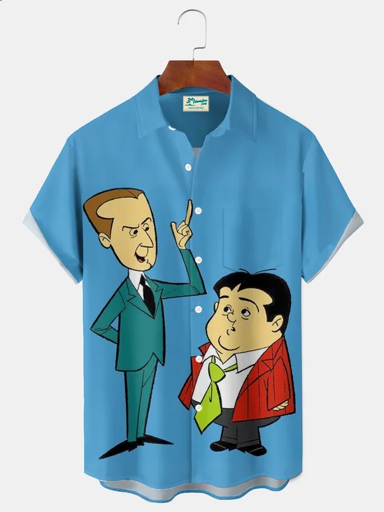 Royaura® Vintage 1950s Comic Cartoon Art Graphic Print Men's Button Pocket Short Sleeve Shirt Big & Tall