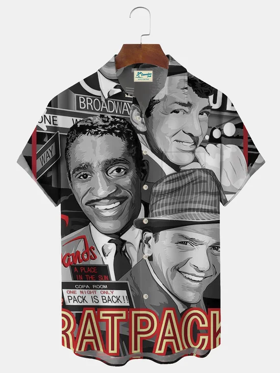 Royaura® Las Vegas Sands Rat Pack Print Men's Button Pocket Short Sleeve Shirt Big & Tall