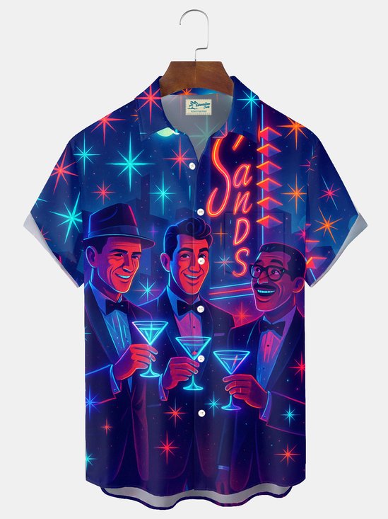 Royaura® Vintage Mid-Century Cocktail Men's Button Pocket Short Sleeve Shirt Big & Tall