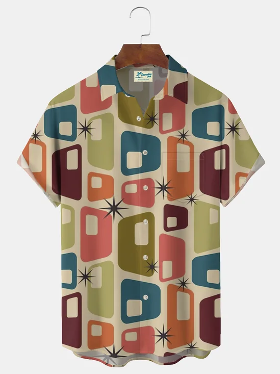 Royaura® Retro Medieval Geometric Print Men's Casual Fashion Button Pocket Short Sleeve Shirt Big & Tall