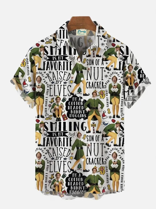 Royaura® Retro Humor Christmas Movie Print Men's Casual Fashion Button Pocket Short Sleeve Shirt Big & Tall
