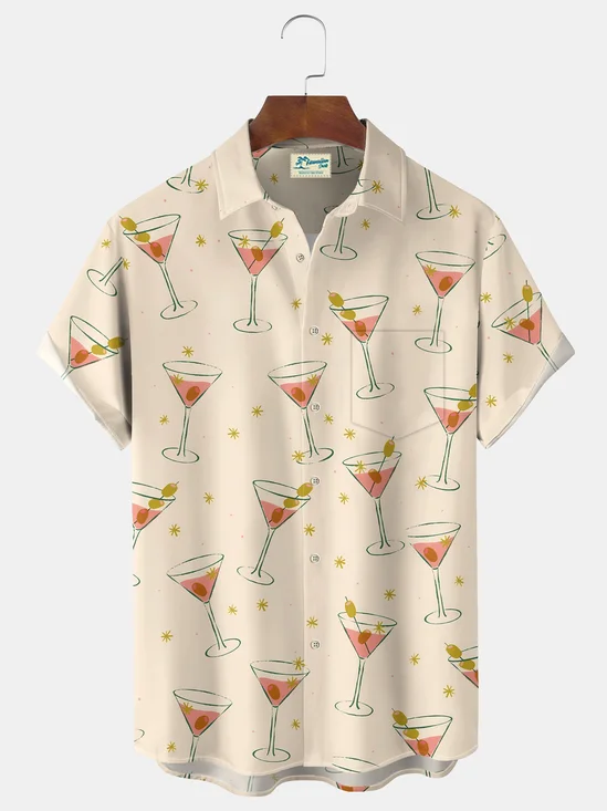 Royaura® Vintage Medieval Atomic Cocktail Print Men's Casual Stylish Button Pocket Hawaiian Summer Shirts Short Sleeve Shirt Big Tall