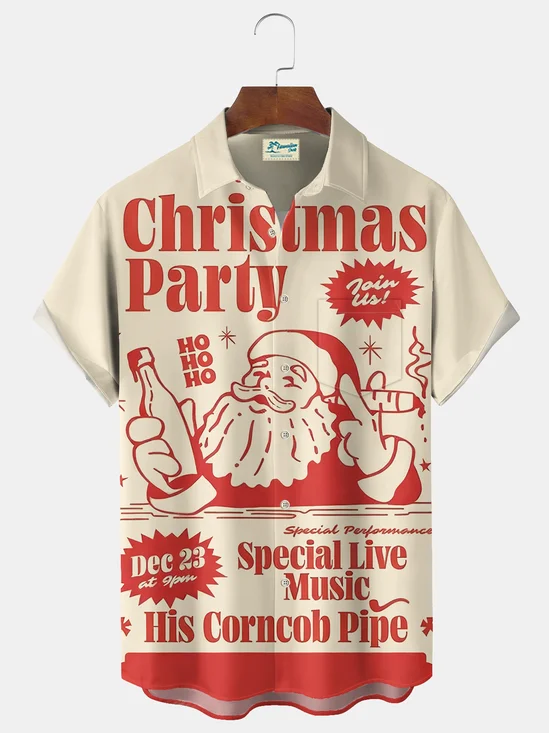 Royaura® Christmas Cartoon Print Casual Stylish Hawaiian Shirt Summer Shirts Pocket Short Sleeve Shirt Big Tall
