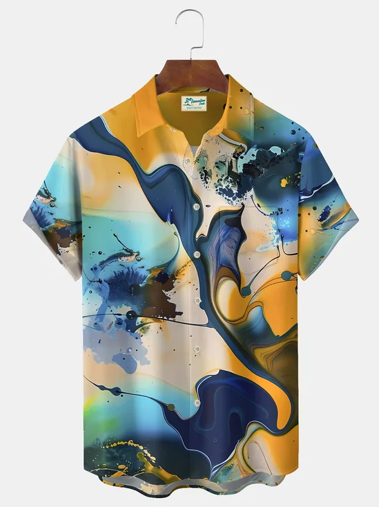 Royaura® Vintage Abstract Art Print Men's Casual Stylish Button Pocket Hawaiian Summer Shirts Short Sleeve Shirt Big Tall