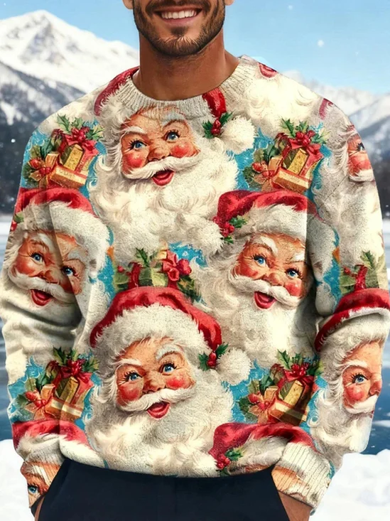 Royaura® Men's Christmas Santa Claus Print Crew Neck Sweatshirt Big & Tall