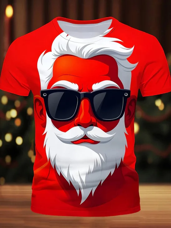Royaura® Fun Christmas Old Man Sunglasses Print Men's Round Neck Short Sleeve Big & Tall
