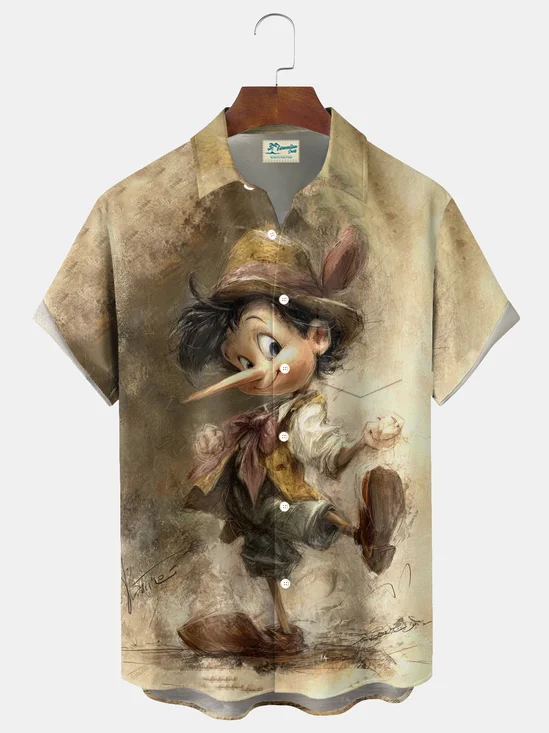 Royaura® Retro Gradient Art Cartoon Print Men's Button Pocket Short Sleeve Shirt Big & Tall