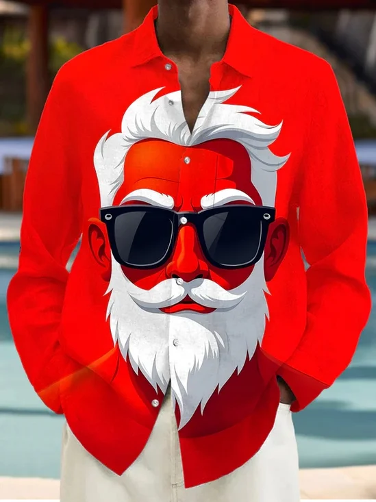 Royaura® Vintage Santa Claus Sunglasses Men's Button Pocket Long Sleeve Shirt Big & Tall