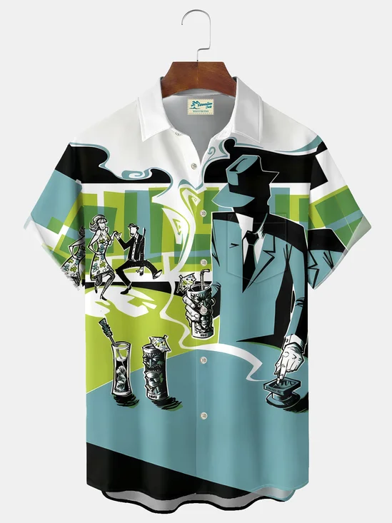 Royaura® Vintage Medieval Atomic Cartoon Print Men's Casual Stylish Button Pocket Hawaiian Summer Shirts Short Sleeve Shirt Big Tall